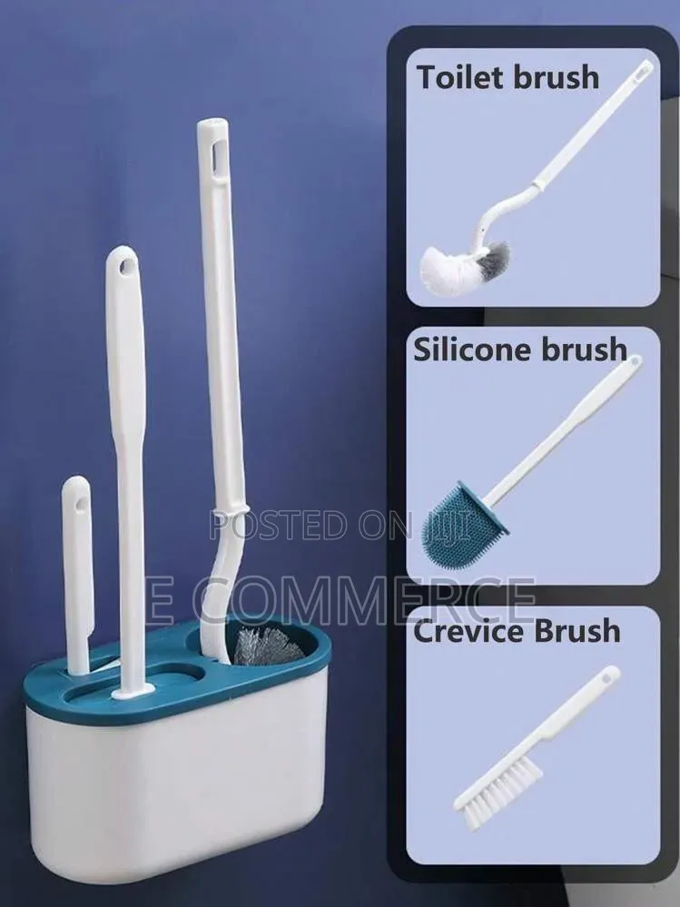Wall-Mounted 3in1 Toilet Cleaning Brush With Brush Holder