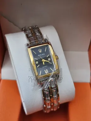 Designer Style Rectangular Watch Black Dial Gold Markr Brick Link Band