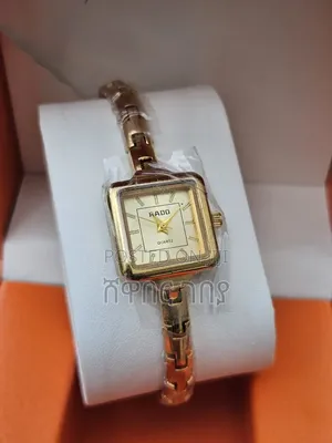 Designer Style Square Watch Cream Dial Gold Tone Bamboo Link Band Slim