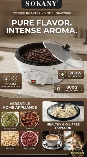 Sokany 800g Coffee Roaster – 1200W | የቡና እና ደረቅ ጥራጥሬ መቁያ