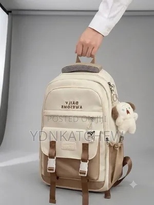 MBZ Stylish School Backpack – Burgundy White (የትምህርት ቤት ቦርሳ)
