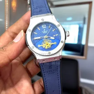 Hublot Geneve Blue Monogram Dial Steel Gold Bridge Blue Mens Watch