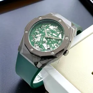 Hublot Geneve Octagonal Steel Green Skeleton Green Rubber Mens Watch
