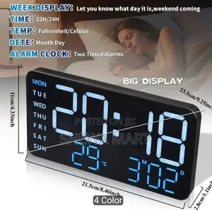 Large Digital Alarm Clock for Bedroom, Temperature Date Weekday Disp