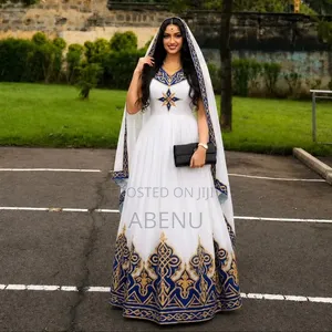 Elegant Ethiopian Habesha Kemis – White Emerald Green Traditional