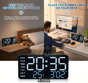 Large Digital Alarm Clock for Bedroom, Temperature Date Weekday Disp