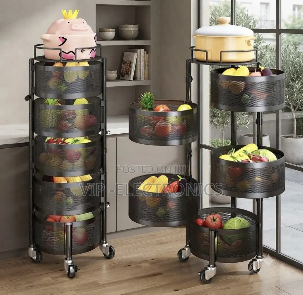 Kitchen Storage 5-Tier Rotating Rack With Wheels – Multi-Purpose Fruit