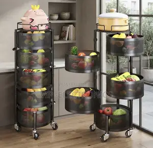 Kitchen Storage 5-Tier Rotating Rack With Wheels – Multi-Purpose Fruit