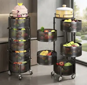 Kitchen Storage 5-Tier Rotating Rack With Wheels – Multi-Purpose Fruit