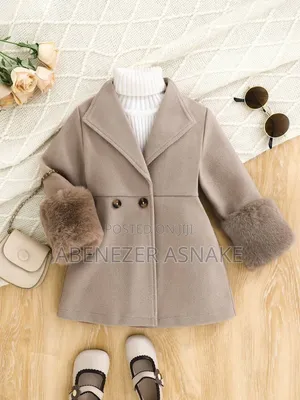 Toddler Girls Wool Blend Coat With Furry Faux