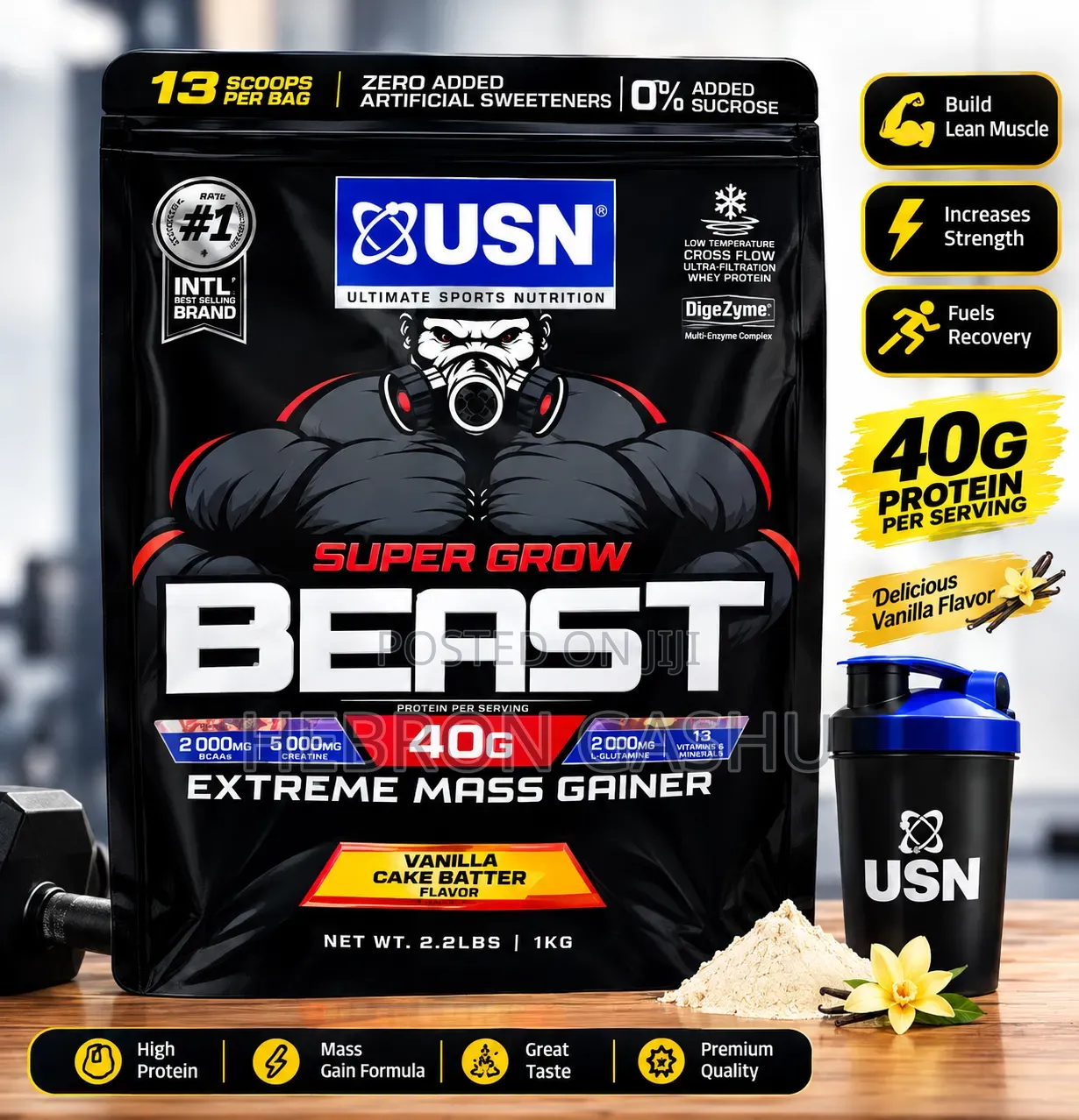 USN Super Grow BEAST Extreme Mass Gainer 1kg – Vanilla Cake Batter