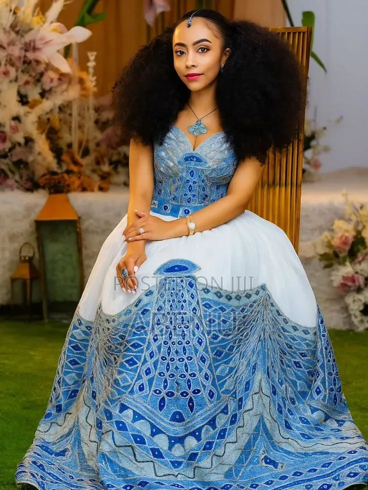 Elegant Ethiopian Traditional Couple Wear | White Mint Green Habtesh