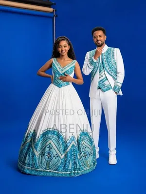 Elegant Ethiopian Traditional Couple Wear | White Mint