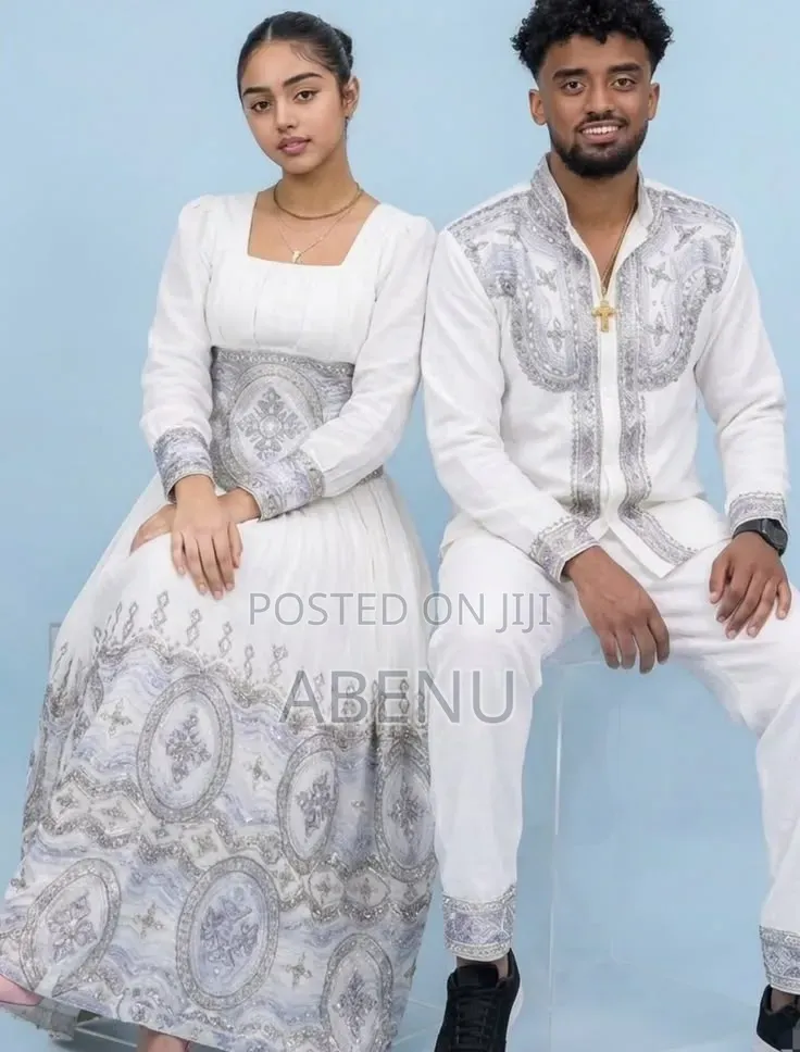Elegant Ethiopian Habesha Couple Traditional Wedding Outfit