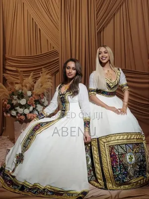 Elegant White Blue Habesha Kemis – Ethiopian Traditional Dress