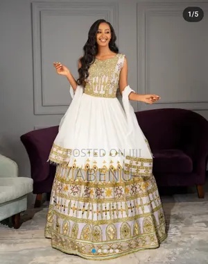 Elegant White Gold Ethiopian Habesha Kemis