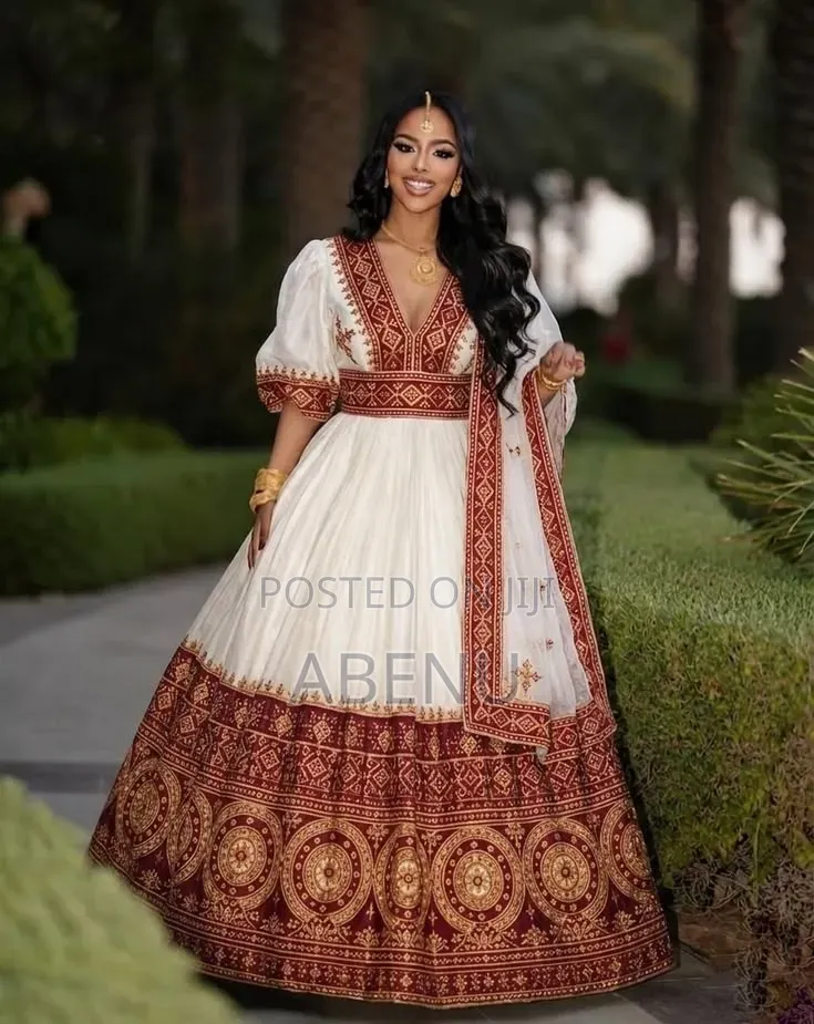 Elegant White Gold Ethiopian Habesha Kemis