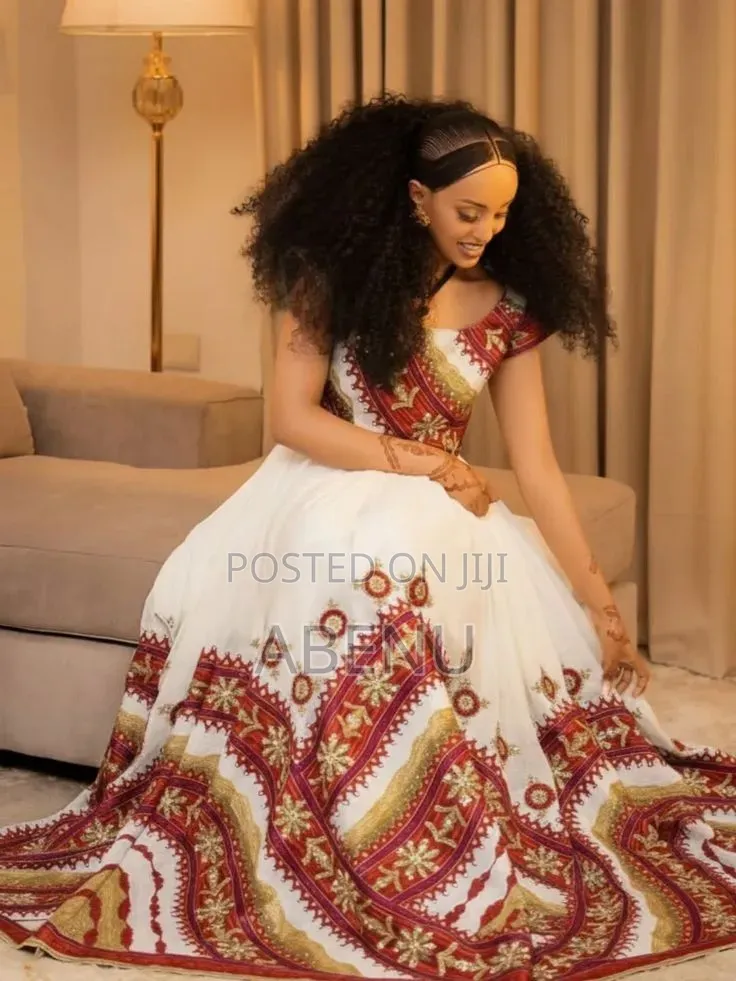 Elegant White Gold Ethiopian Habesha Kemis
