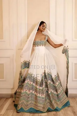 Elegant White Silver Habesha Kemis With Timeless Embroidery