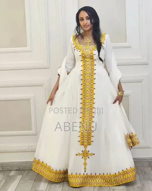 Elegant Red White Habesha Kemis – Traditional