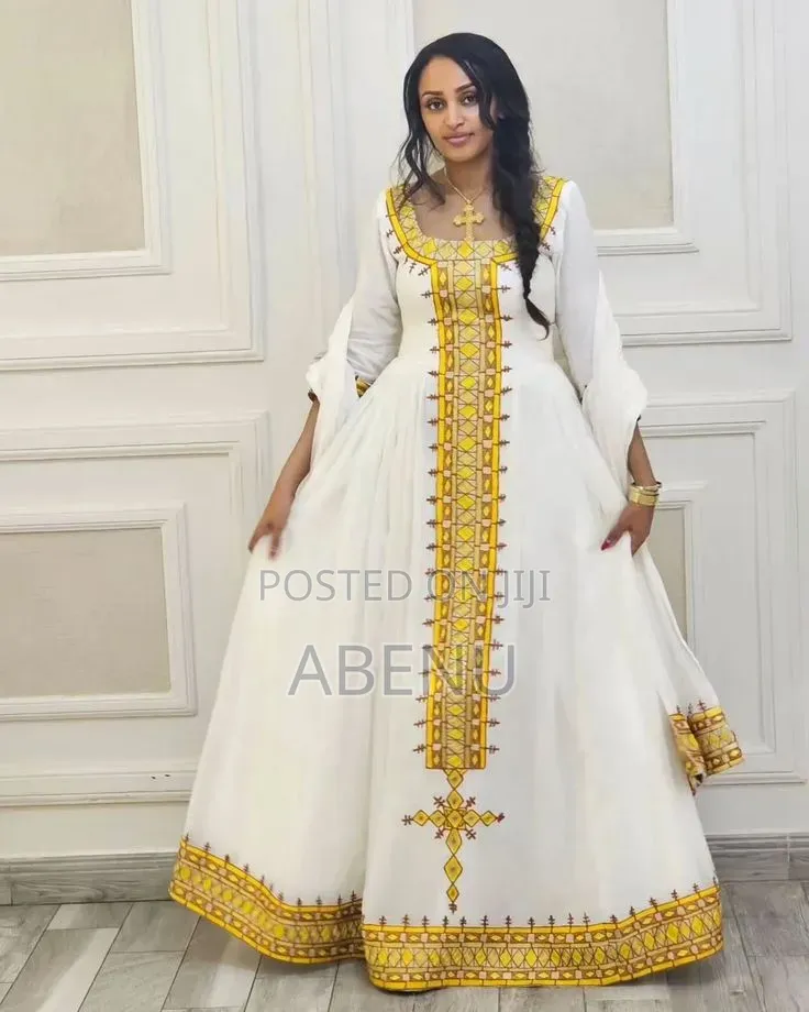 Elegant Red White Habesha Kemis – Traditional
