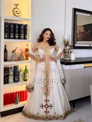 Elegant Red White Habesha Kemis – Traditional