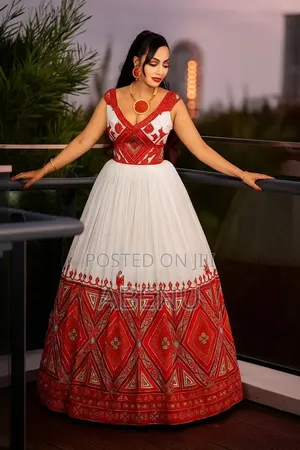 Elegant White Emerald Green Habesha Kemis | Traditional Ethiopian