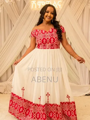Elegant White Emerald Green Habesha Kemis | Traditional Ethiopian