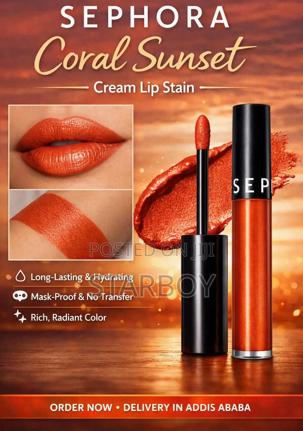Authentic Sephora Lipstick – Coral Sunset (Metallic Coral)