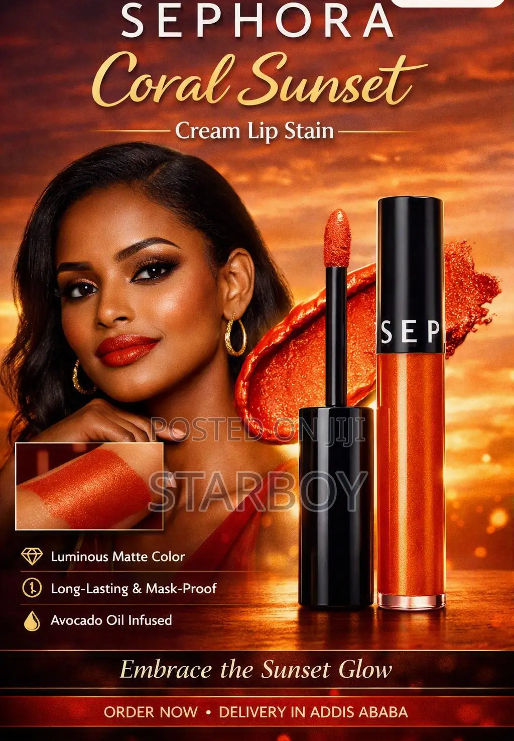 Authentic Sephora Lipstick – Coral Sunset (Metallic Coral)