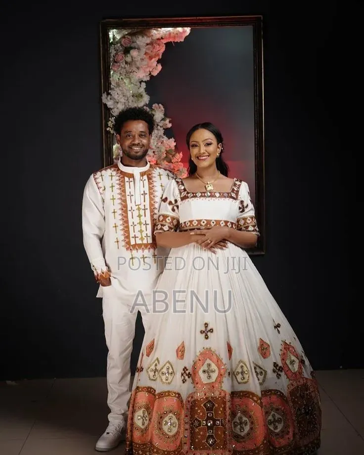 Elegant Ethiopian Couple Traditional Wear | White Habesha Ke