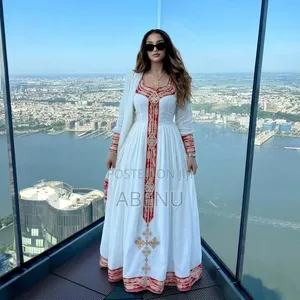 Elegant White Red Habesha Kemis | Traditional Ethiopian Dress