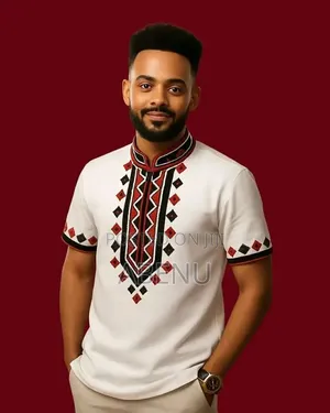 Elegant White Ethiopian Traditional Men's Shirt Habesha Shirt