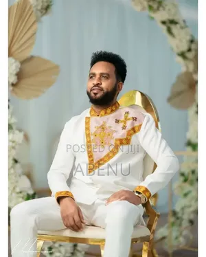 White Ethiopian Traditional Men's Shirt | Habesha Embroidered Shirt