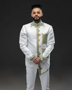 Elegant White Mint Green Habesha Men's Traditional Shirt