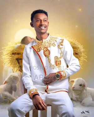 Elegant White Gold Habesha Men's Traditional Shirt | Ethiopian Cultu