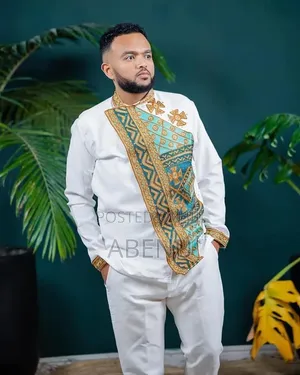 Elegant White Gold Habesha Men's Traditional Shirt