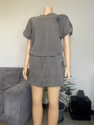 Women's 2-Piece Short Sleeve Top Skirt Set – Grey
