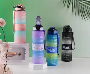 1L Motivational "Hello" Water Bottle With Time Marker Straw