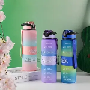 1L Motivational "Hello" Water Bottle With Time Marker Straw
