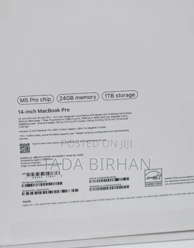 New Laptop Apple MacBook Pro 2026 M5 Pro 24GB Apple M5 SSD 1T