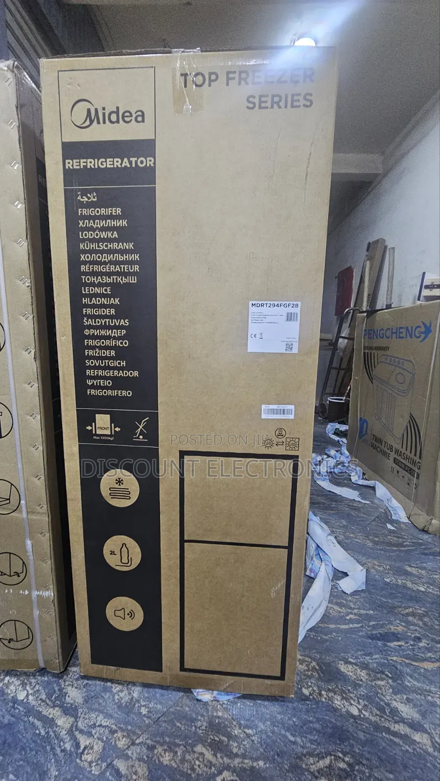 Midea Top Freezer Series Refrigerator Packaging (Model: MDRT294FGF28)
