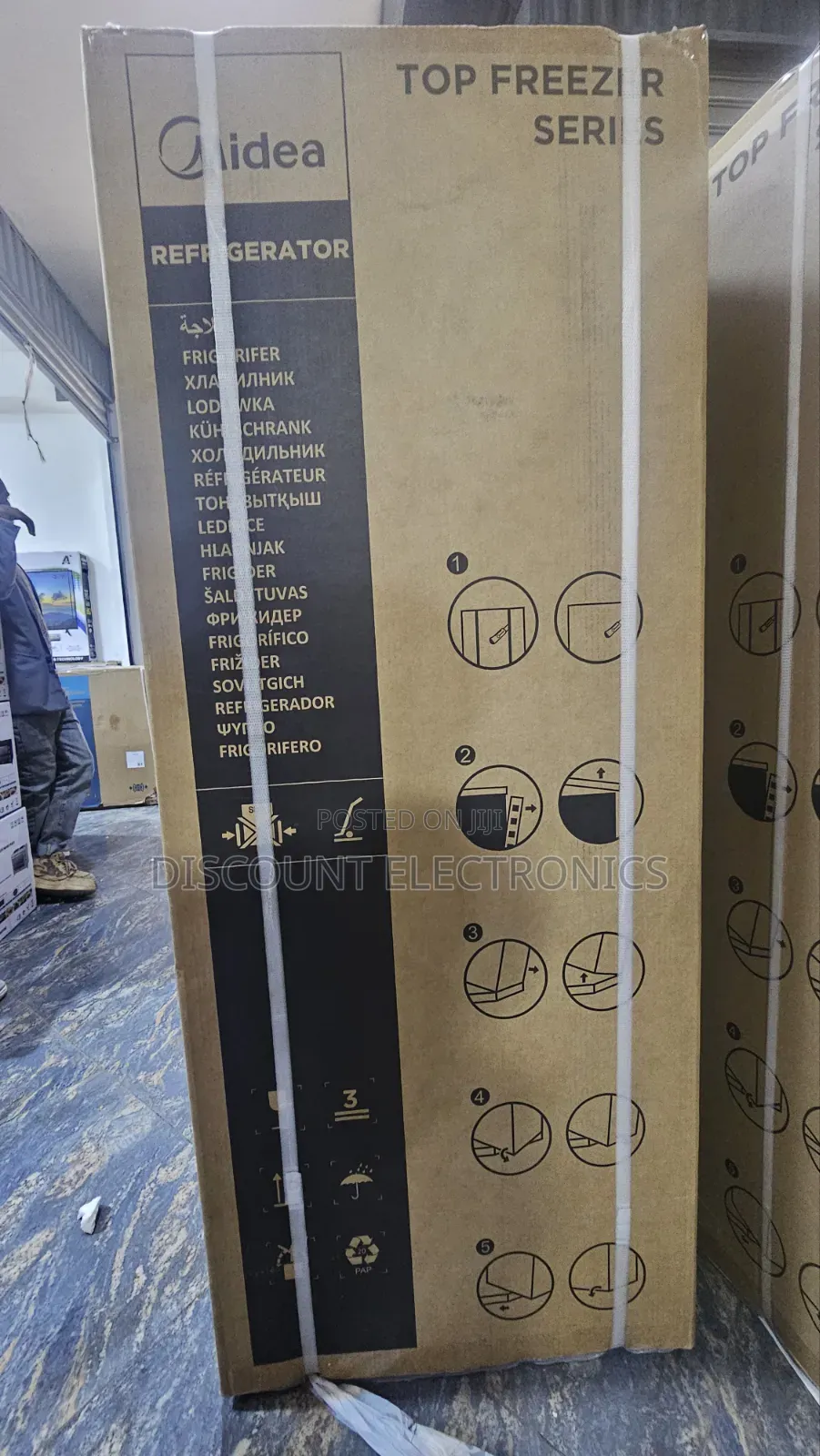 Midea Top Freezer Series Refrigerator Packaging (Model: MDRT294FGF28)