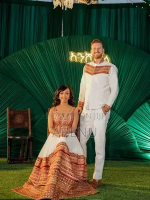 Elegant Ethiopian Habesha Couple Traditional Wedding Outfit