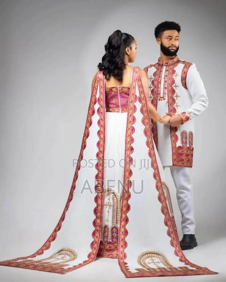 Elegant Ethiopian Habesha Couple Traditional Wedding Outfit