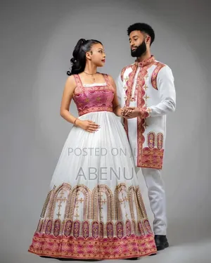 Elegant Ethiopian Habesha Couple Traditional Wedding Outfit