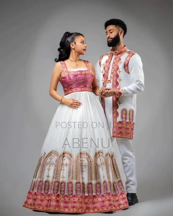 Elegant Ethiopian Habesha Couple Traditional Wedding Outfit