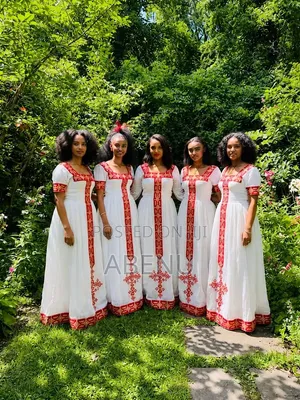 Elegant White Red Habesha Bridesmaid Dresses