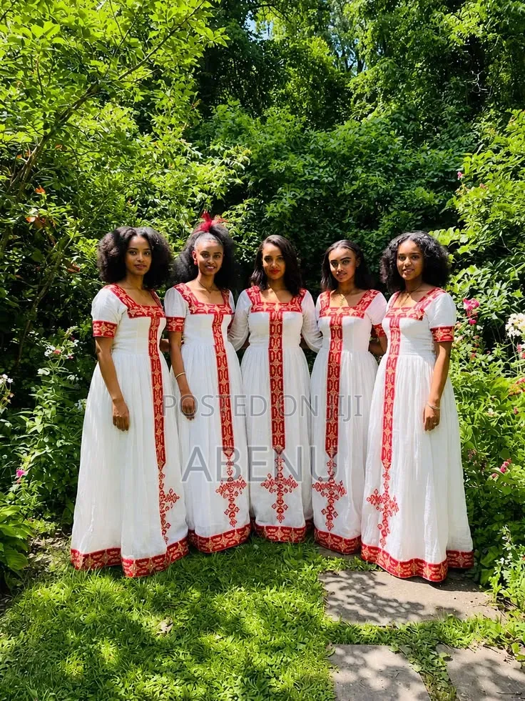 Elegant White Red Habesha Bridesmaid Dresses