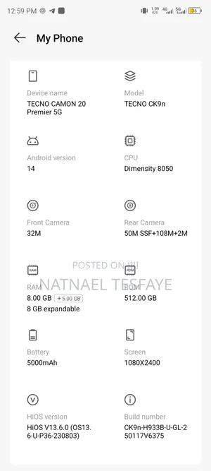 Tecno Camon 20 Premier  5G 512 GB Black